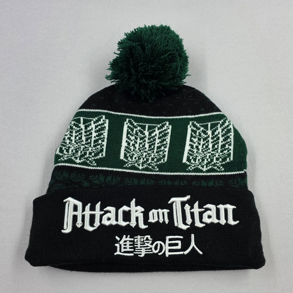 Attack on Titan Wings of Freedom Scout Regiment Pom Beanie Black Green Hat